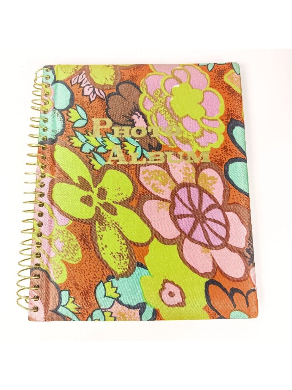 Vtg Flower Power Yellow Orange Fabric Self Adhesive Scrapbooking Photo Album